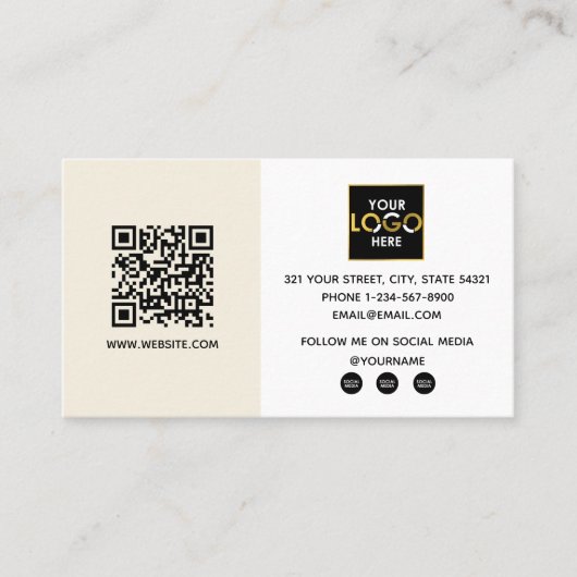 Moderne minimalistische business Uw Logo hier QR-c Visitekaartje (Voorkant)