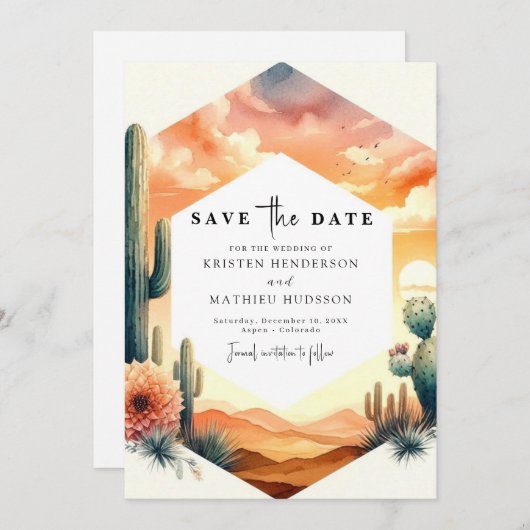 Moderne minimalistische cactus bruiloft save the date (Voorkant / Achterkant)