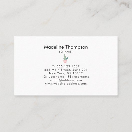 Moderne, minimalistische cactus Cacti Succulent Visitekaartje (Achterkant)