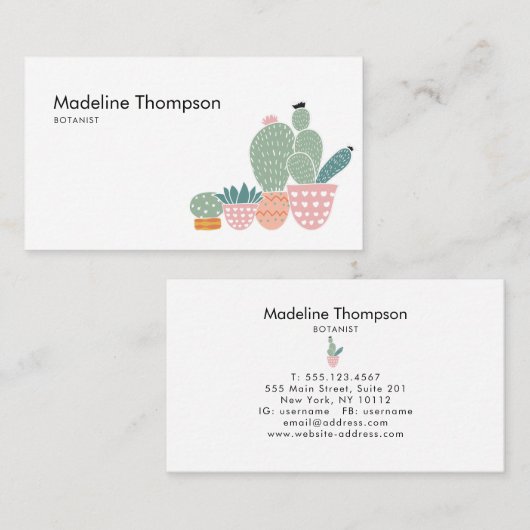 Moderne, minimalistische cactus Cacti Succulent Visitekaartje (Voorkant / Achterkant)