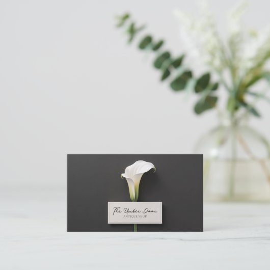 Moderne minimalistische Calla Lily Black Visitekaartje (Staand voorkant)