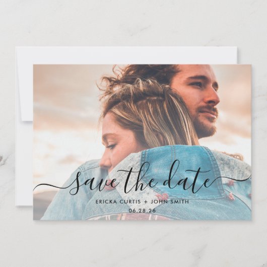 Moderne Minimalistische Calligrafie Foto Save The Date (Voorkant)