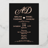 Moderne Minimalistische Calligrafie Hart Zwart & G Folie Uitnodiging (Voorkant)