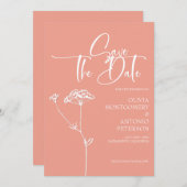 Moderne Minimalistische Calligrafie Koraalperzik B Save The Date (Voorkant / Achterkant)
