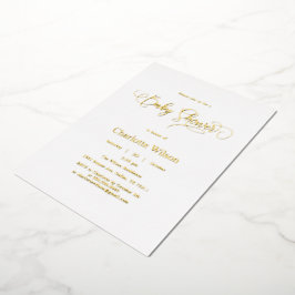 Moderne Minimalistische Calligraphy Baby Jongens B Folie Uitnodiging