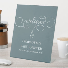 Moderne Minimalistische Calligraphy Baby Shower We Reclamebord Met Voetstuk