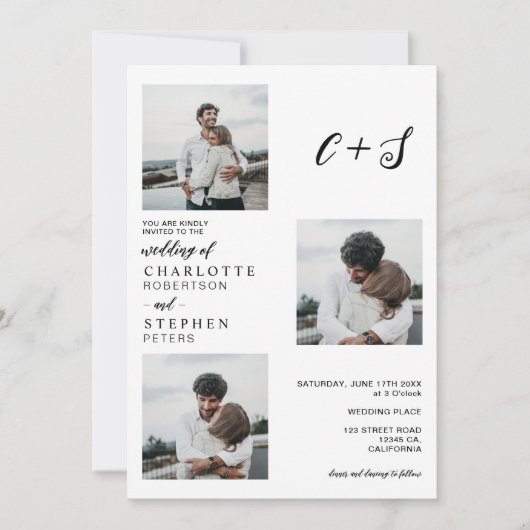 Moderne, minimalistische casual initialen 4 foto's kaart (Voorkant)