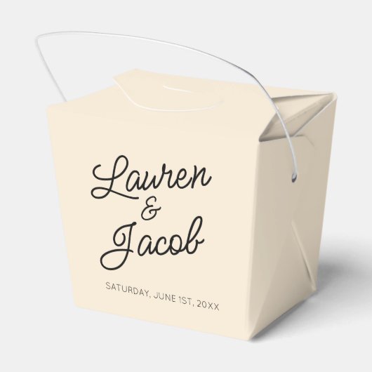 Moderne minimalistische champagne bruiloft bedankdoosjes (Achterkant)