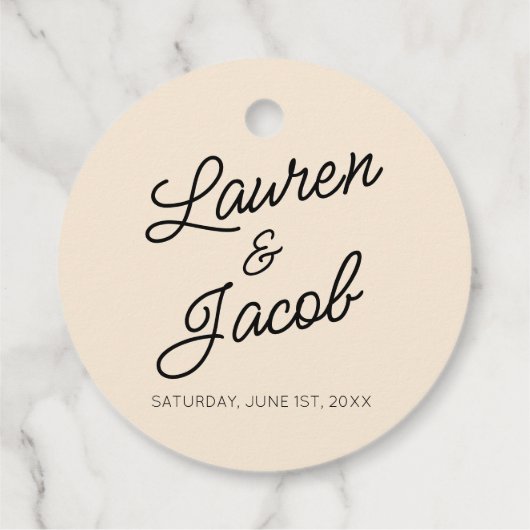 Moderne minimalistische champagne bruiloft bedankjes labels (Achterkant)