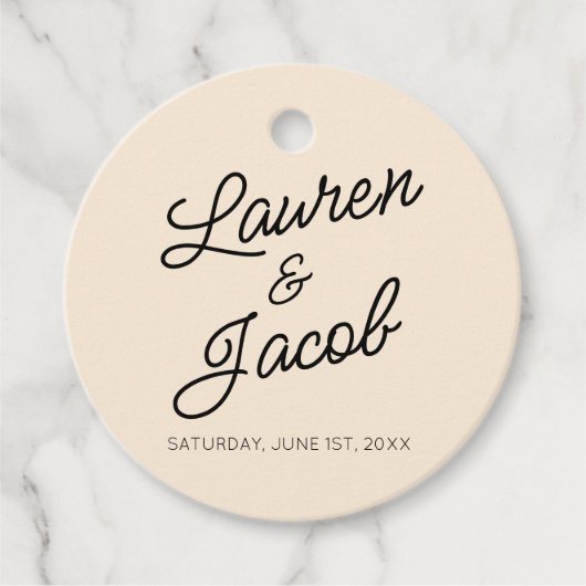 Moderne minimalistische champagne bruiloft bedankjes labels (Voorkant)