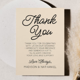 Moderne minimalistische champagne bruiloft bedankkaart