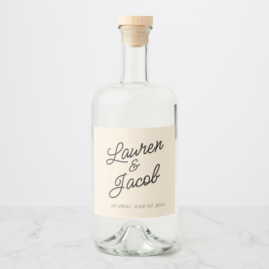 Moderne minimalistische champagne bruiloft likeurfles etiket (Voorkant)