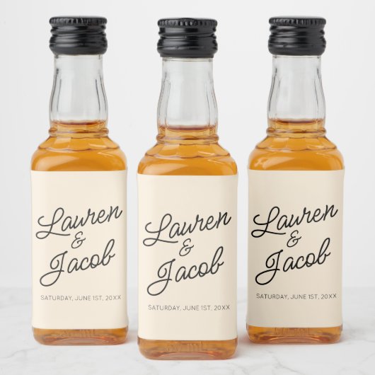 Moderne minimalistische champagne bruiloft mini likeurfles etiket (Flessen)