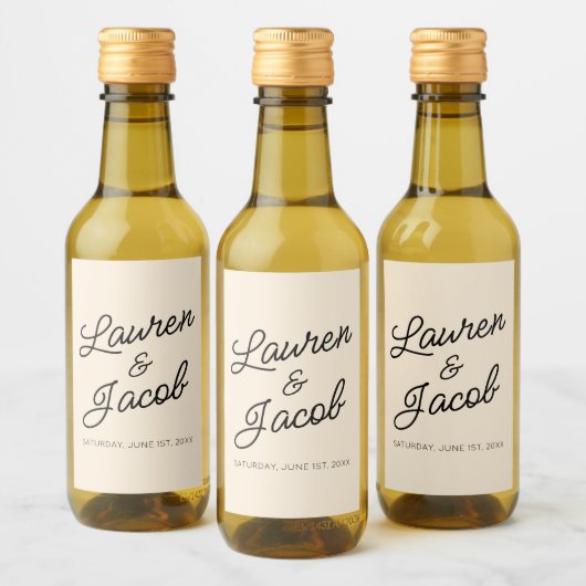 Moderne minimalistische champagne bruiloft mini wijn etiket (Flessen)