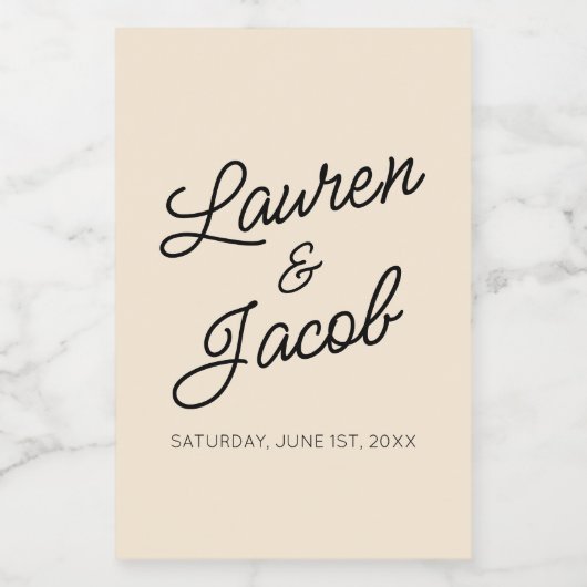 Moderne minimalistische champagne bruiloft mini wijn etiket (Enkel label)