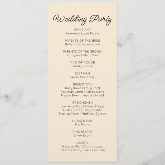 Moderne minimalistische champagne bruiloft programmakaart (Achterkant)