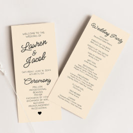 Moderne minimalistische champagne bruiloft programmakaart