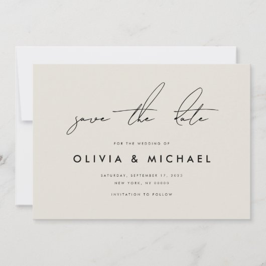Moderne minimalistische champagne bruiloft Save th Save The Date (Voorkant)