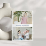 Moderne minimalistische Chanoeka drie familie foto Feestdagenkaart<br><div class="desc">Deze moderne vakantiekaart heeft een schone witte achtergrond met ruimte voor drie foto's - twee horizontaal aan de voorkant en een verticaal aan de achterkant. Het eenvoudige ontwerp biedt een stijlvolle en minimalistische manier om uw Chanoeka-wensen te delen met familie en vrienden.</div>