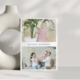 Moderne minimalistische Chanoeka drie familie foto Feestdagenkaart