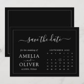 Moderne Minimalistische Chic Strakke Zwarte Kalend Save The Date (Voorkant / Achterkant)