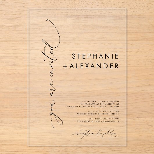 Moderne minimalistische chique acryl bruiloft uitn acryl uitnodigingen (Voorkant)