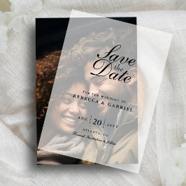 Moderne minimalistische chique bruiloft bespaar de vellum uitnodigingen