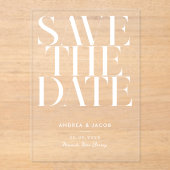 Moderne minimalistische chique bruiloft Save the D Acryl Uitnodigingen (Voorkant)