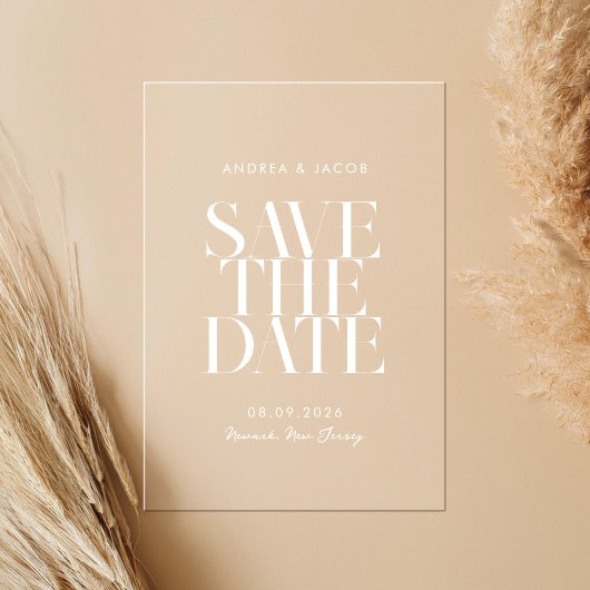 Moderne minimalistische chique bruiloft Save the D Acryl Uitnodigingen