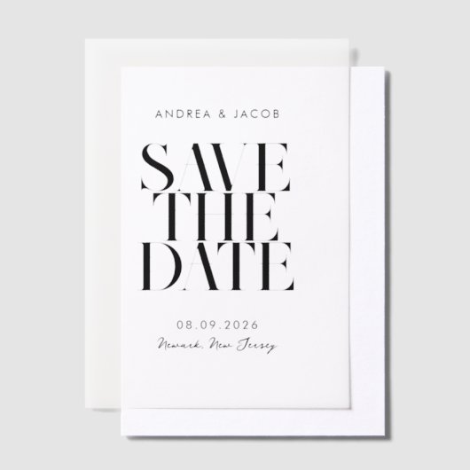 Moderne minimalistische chique bruiloft Save the D Vellum Uitnodigingen (Offset)