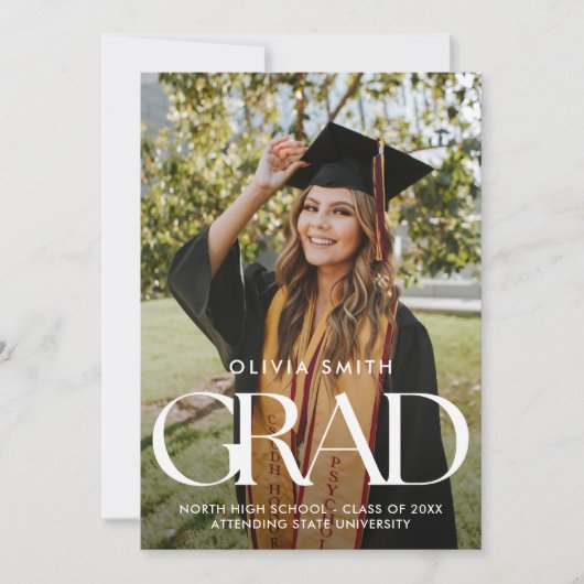 Moderne minimalistische chique foto Afstuderen Aankondiging (Voorkant)