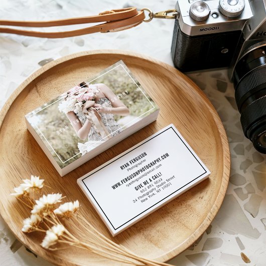 Moderne minimalistische chique witte fotografie fo visitekaartje