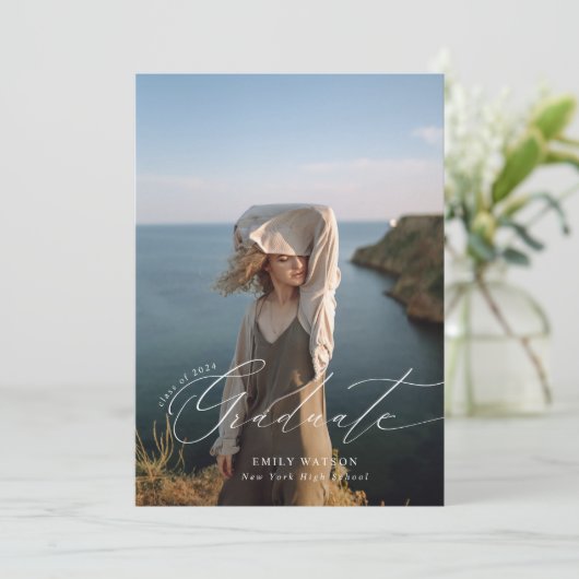 Moderne minimalistische Classic Full Photo Afstude Kaart (Staand voorkant)