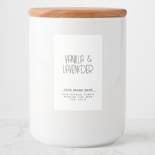 Moderne, minimalistische cosmetische kaars voedselcontainer etiket (Voorkant)
