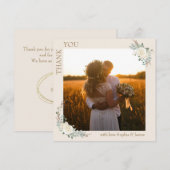 Moderne minimalistische crème goud bloemenbruiloft bedankkaart (Voorkant / Achterkant)