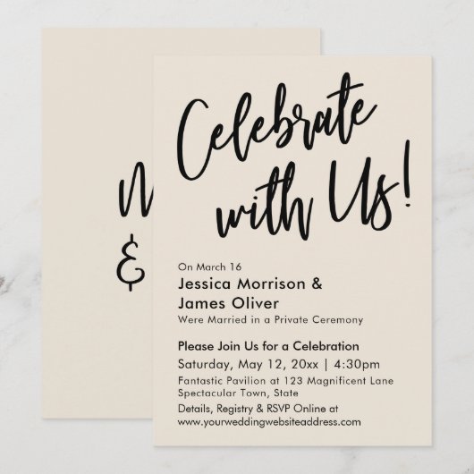 Moderne Minimalistische Crème Vier Ons! Kaart (Voorkant / Achterkant)