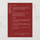 Moderne minimalistische Crimson Red bruiloft recep Menu (Voorkant)