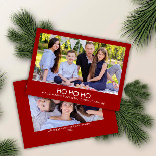 Moderne minimalistische Crimson Red "HO HO HO" Fot Feestdagenkaart