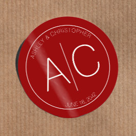 Moderne minimalistische Crimson rode bruiloft Ronde Sticker