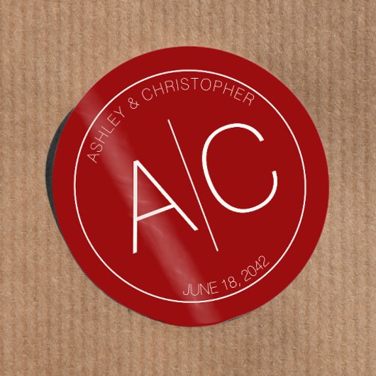 Moderne minimalistische Crimson rode bruiloft Ronde Sticker