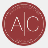 Moderne minimalistische Crimson rode bruiloft Ronde Sticker (Voorkant)