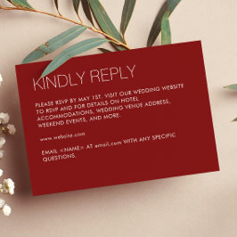 Moderne minimalistische Crimson rode bruiloft RSVP Kaartje