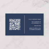 Moderne Minimalistische Custom Logo QR Navy Blue Visitekaartje (Achterkant)