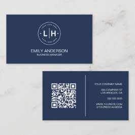 Moderne Minimalistische Custom Logo QR Navy Blue Visitekaartje