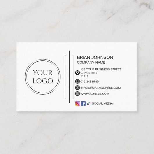 Moderne minimalistische custom logo social media visitekaartje (Voorkant)