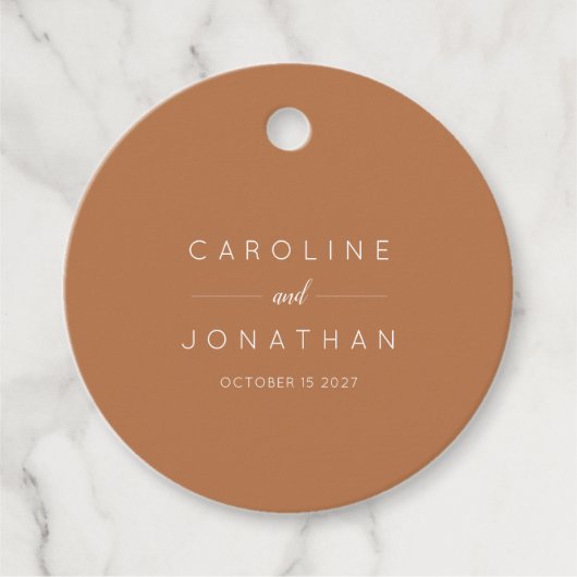 Moderne minimalistische Custom Wedding Terracotta Bedankjes Labels (Voorkant)