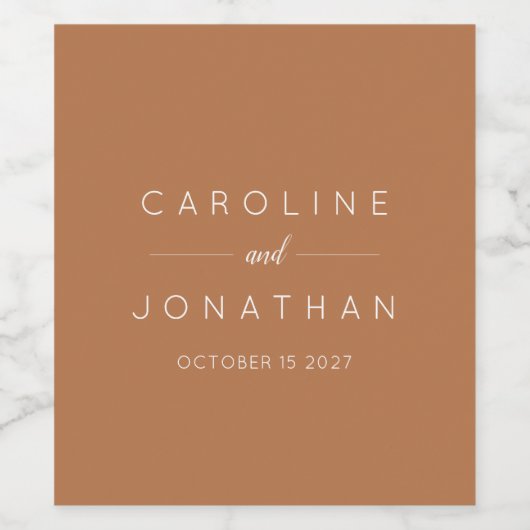 Moderne minimalistische Custom Wedding Terracotta Wijn Etiket (Enkel label)