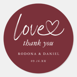 Moderne Minimalistische Dank Je Wel Trouw Burgundy Ronde Sticker