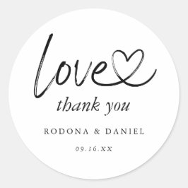 Moderne minimalistische dank u bruiloft ronde sticker
