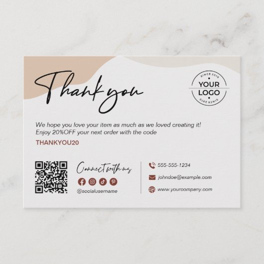 Moderne minimalistische dank u korting QR-code Log Bedankkaart (Voorkant)